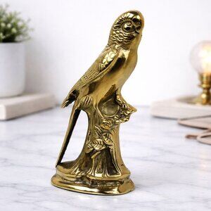 Vintage Brass Parrot Figurine Sculpture 7" Tall Intricate Detailing